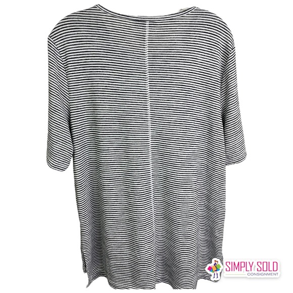 Banana Republic Women's Blouse Short Sleeve T-Shirt Black White Striped Cotton L - Picture 2 of 10